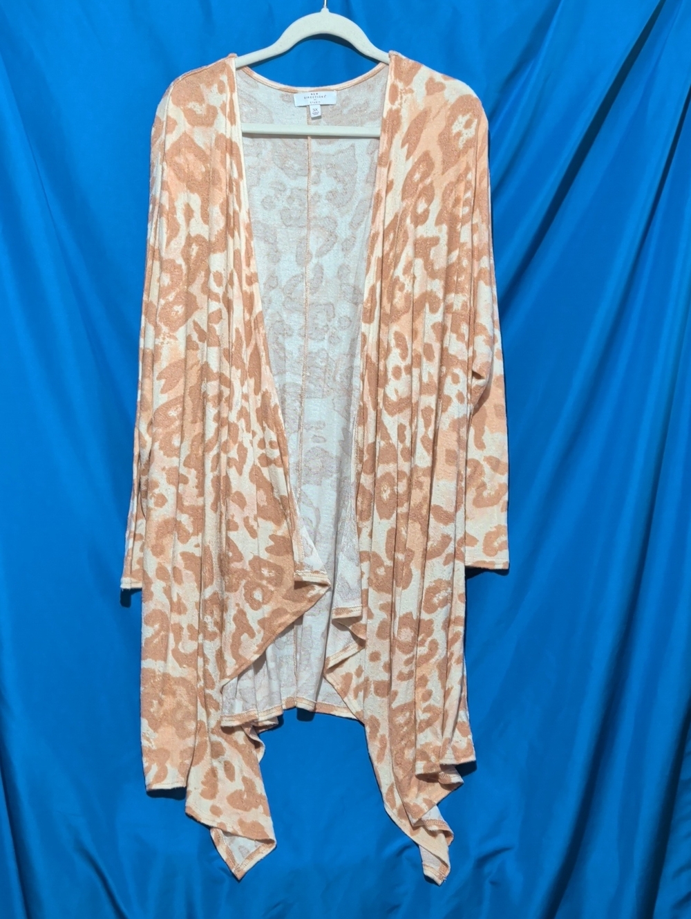 new directions 3X Peach and Cream Animal-Print Open Front Cardigan